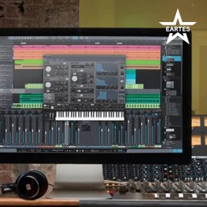 Pantalla de ordenador mostrando software de producción de audio